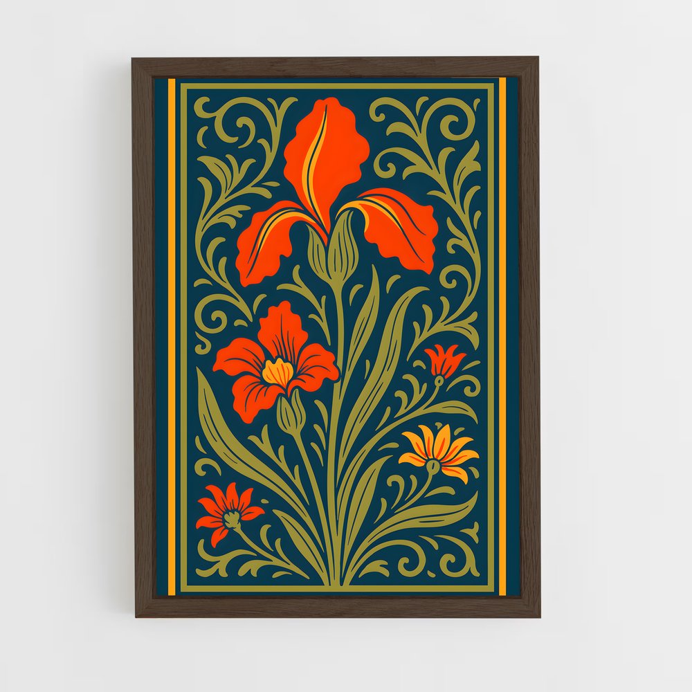 ap-art nouveau florals-1 cadre Bois foncé
