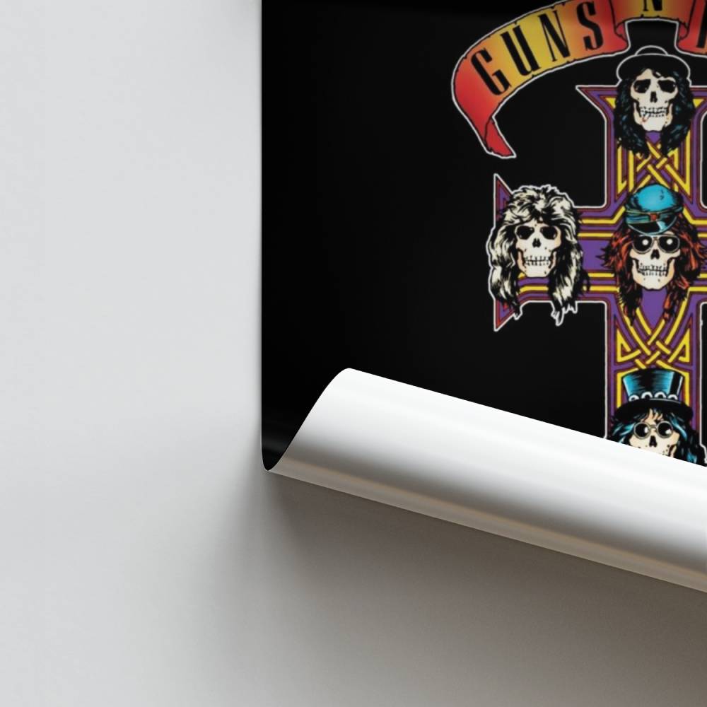 Poster Croisement Crânes Roses