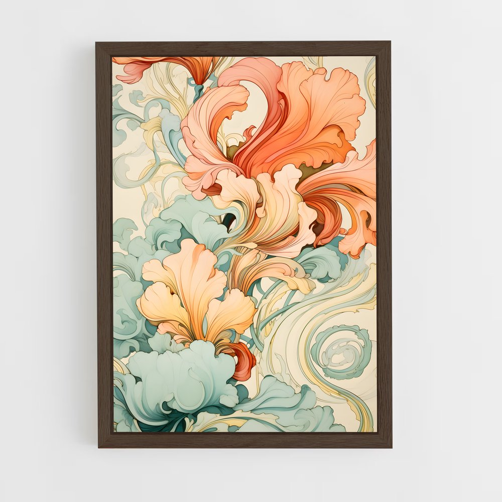 ap-art nouveau florals-11 cadre Bois foncé