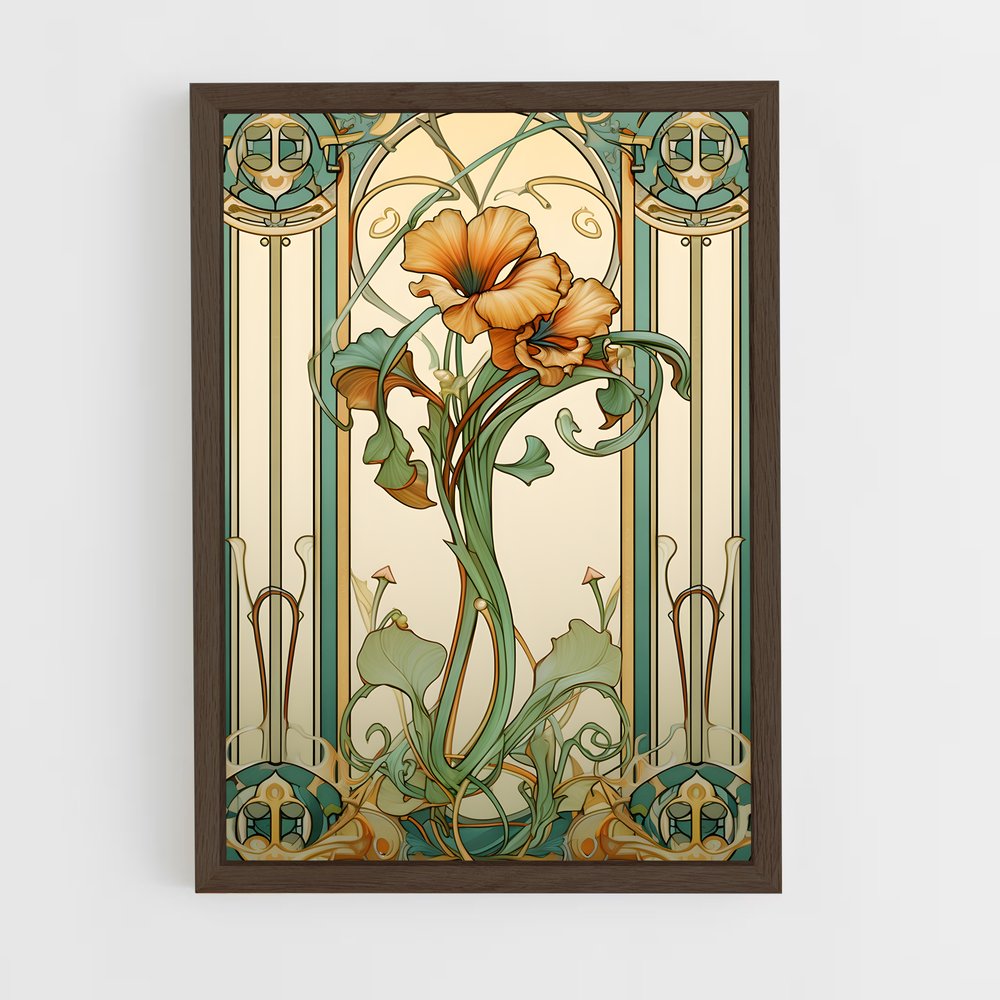 ap-art nouveau florals-4 cadre Bois foncé
