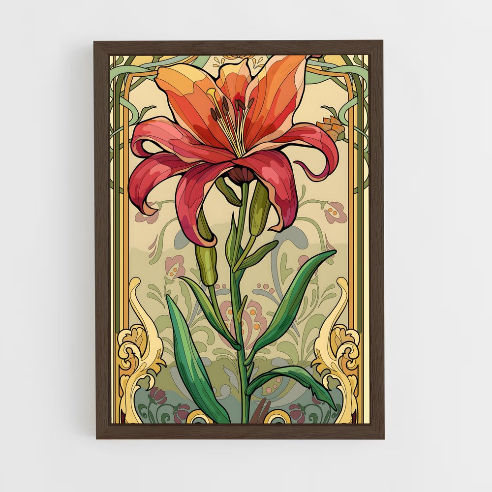 ap-art nouveau florals-6 cadre Bois foncé
