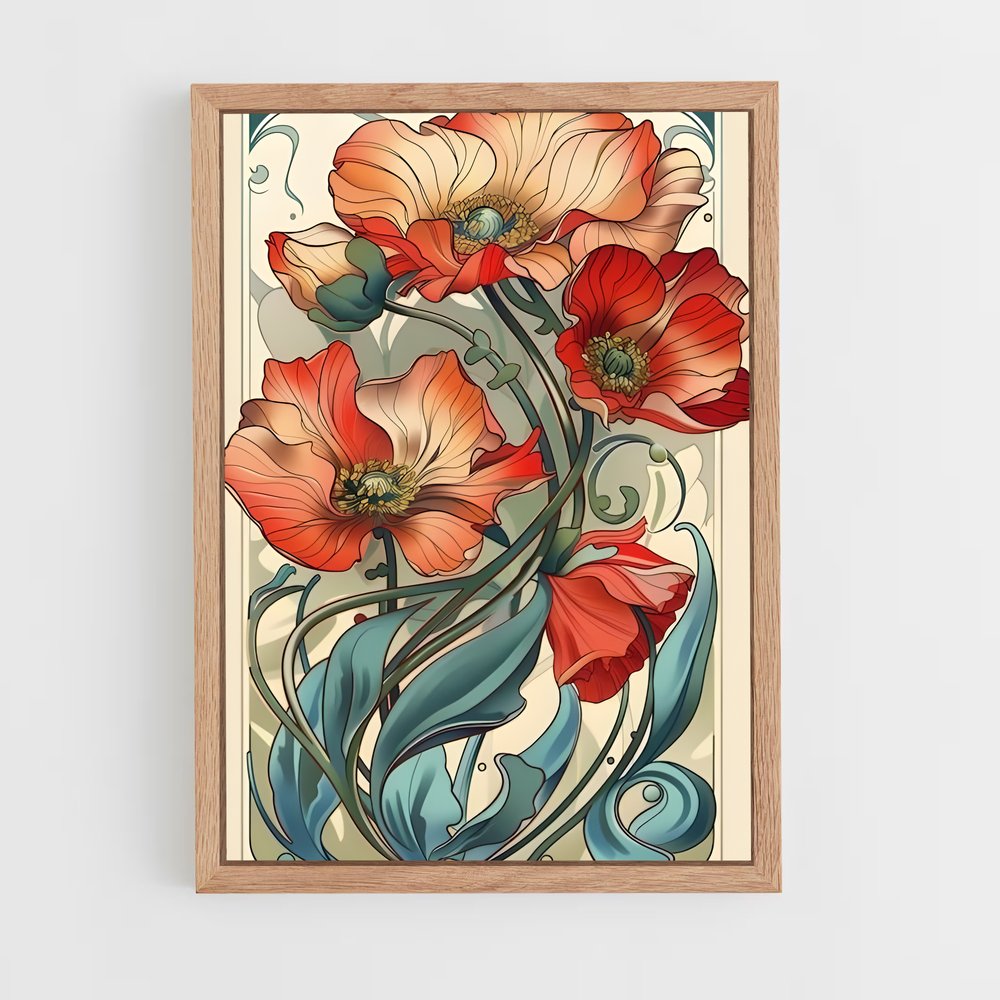 ap-art nouveau florals-9 cadre Bois clair