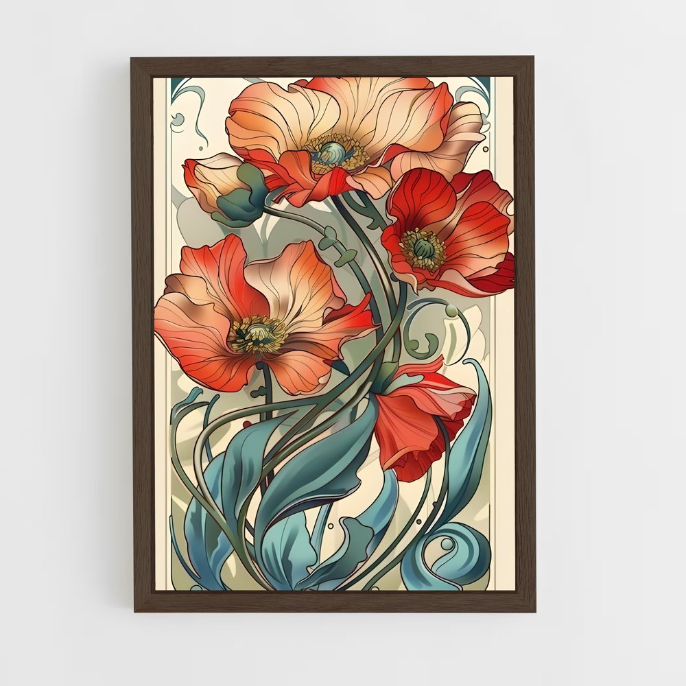 ap-art nouveau florals-9 cadre Bois foncé