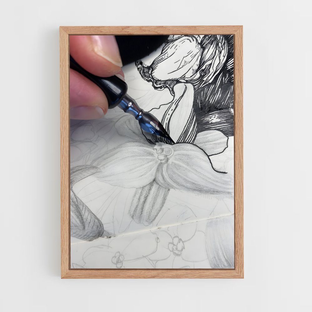 ap-ink drawing-1 cadre Bois clair