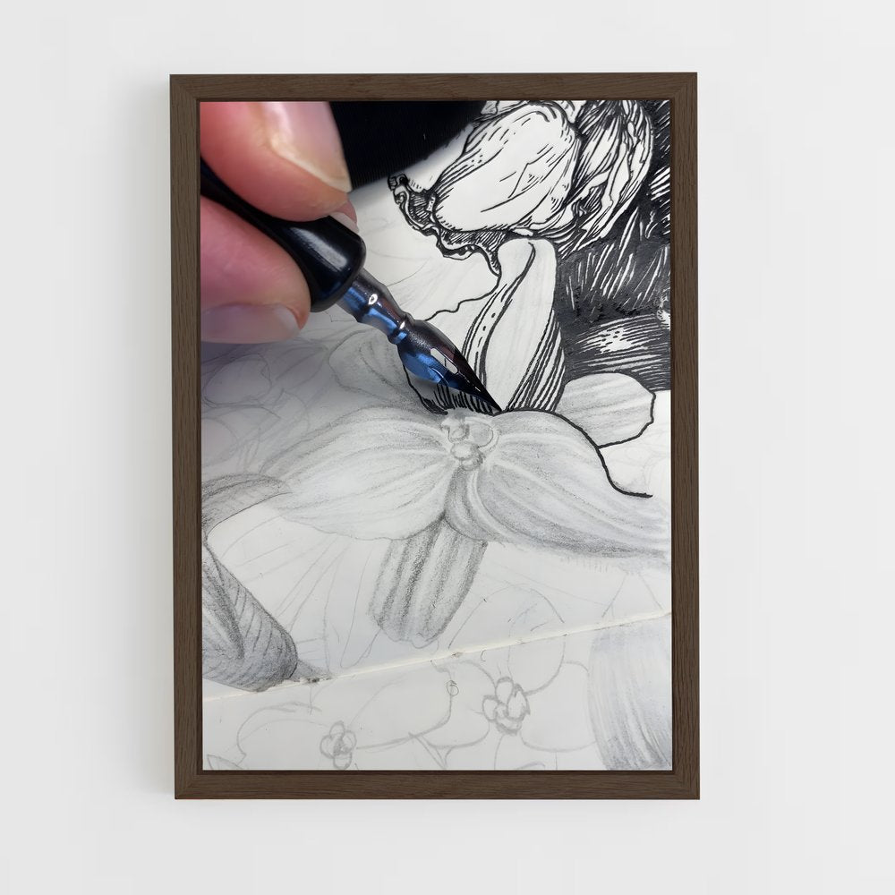 ap-ink drawing-1 cadre Bois foncé