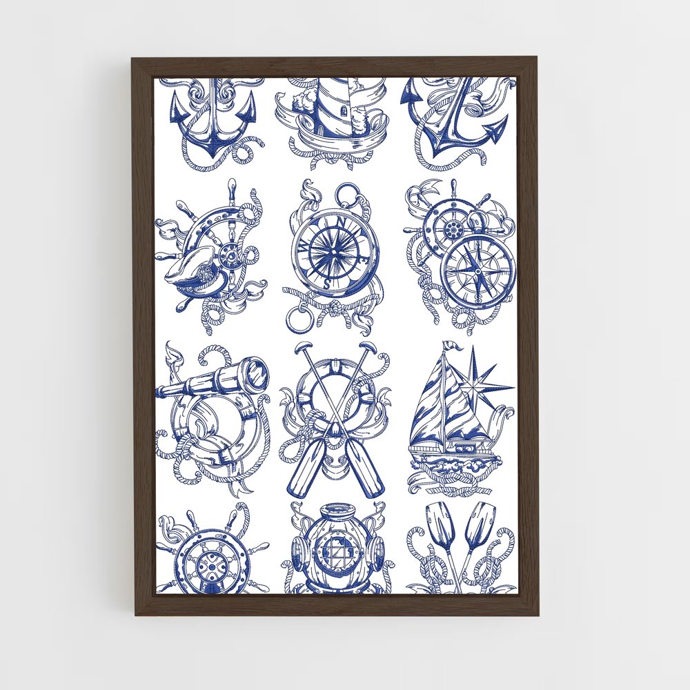 ap-maritime motifs-1 cadre Bois foncé