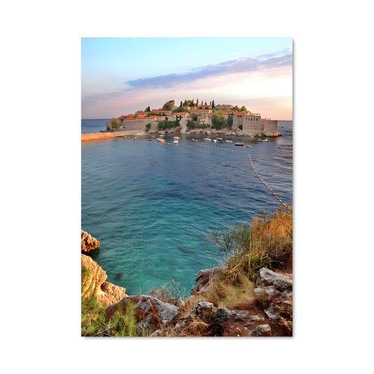 Poster Coucher de Soleil à Sveti Stefan