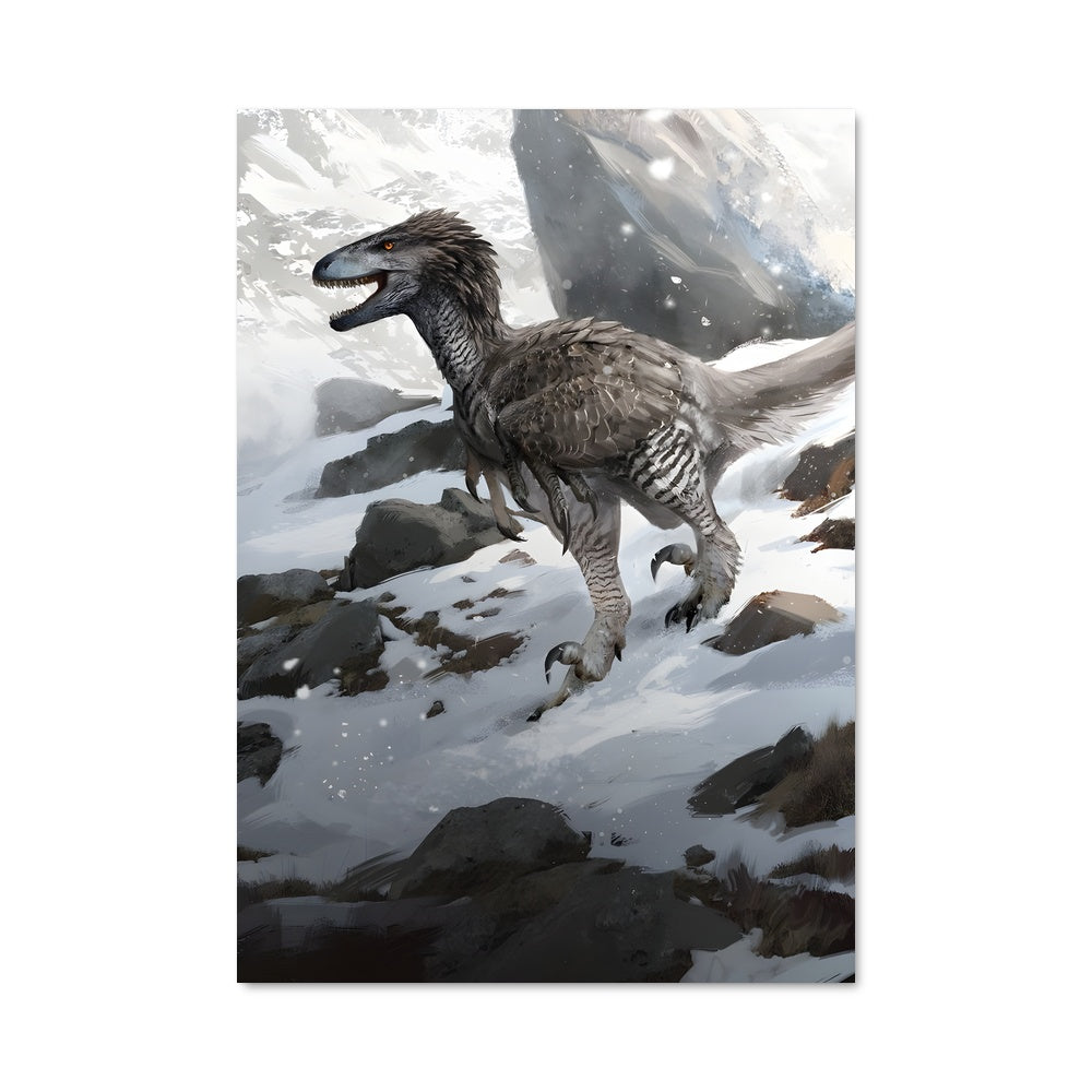 Poster Utahraptor dans la Neige