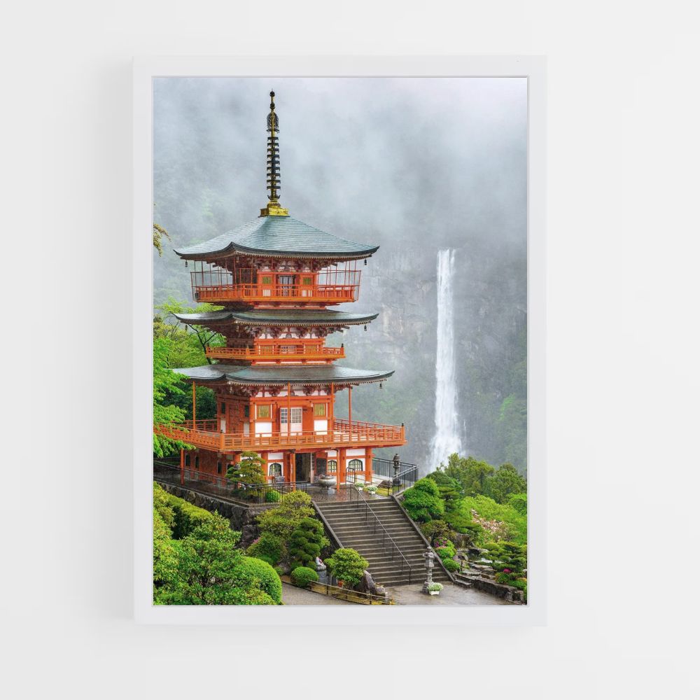 Poster Japan Temple Waterfall