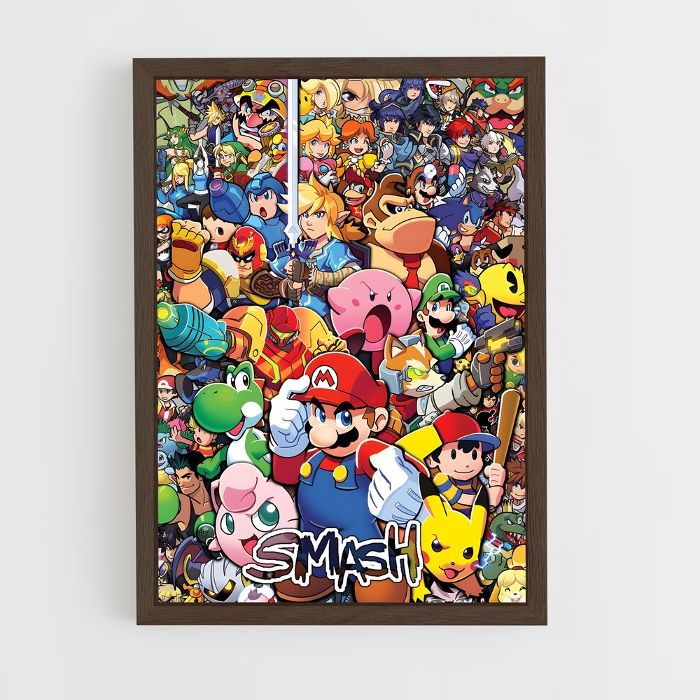 super-smash-bros-4 cadre Bois foncé