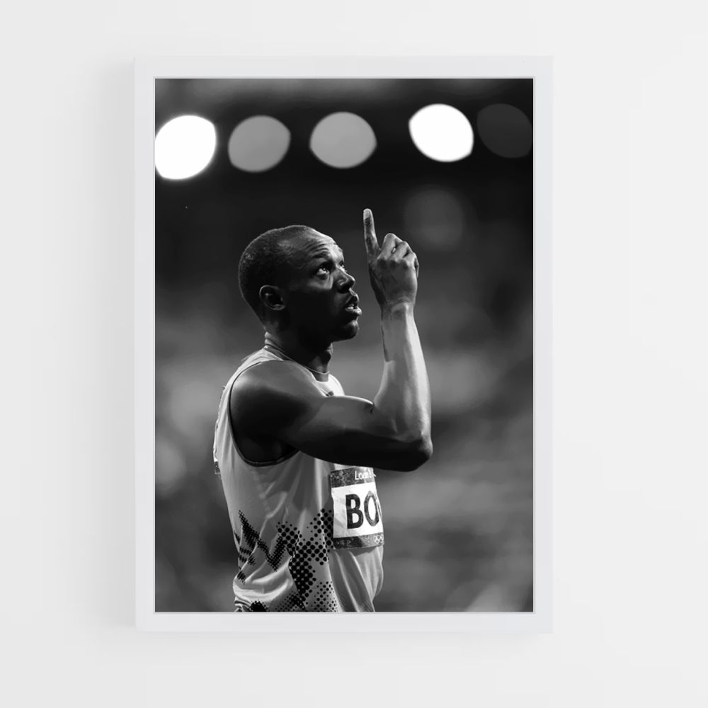 A black and white photo of usaine deals bolt